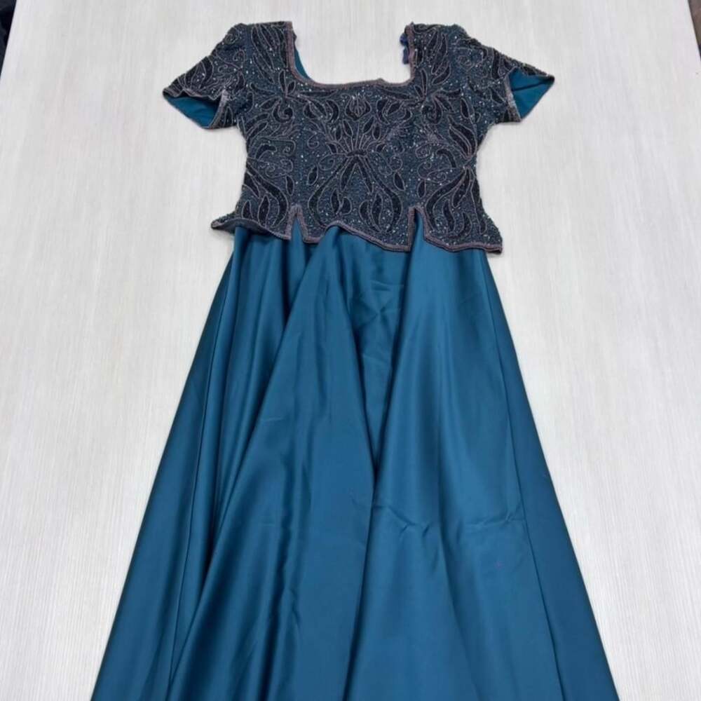 Stenay Vintage Beaded Teal Formal Maxi Dress Size 8